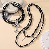 KURTCB Layered Gothic Cross Necklace Goth Grunge Black Cross Chain Beaded Choker Necklace for Women Men Halloween (Style1)