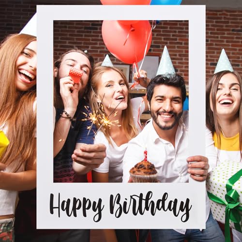 Beeveer 32 x 24 Inch Large Photo Booth Props Picture Frame Happy Birthday Party Frame Props Birthday DIY Cutouts Photo Booth Props Selfie for Birthday Party Supplies Favors