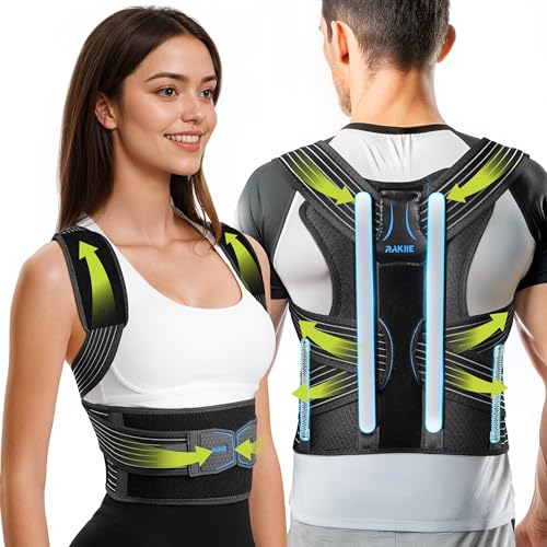 Rakiie Upright Posture Corrector, Comfortable Lumbar Support Belt with 3D Elastic Kintted Mesh, Upper and Lower Back Pain Relief, Easy to Put on & Take off, Fit Various Body Shape, Size L (Upper Waist: 41.3"-47.2")