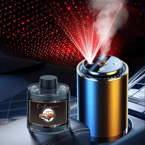 NOVORA Cologne Car Air Freshener,Aroma Diffuser with Starry Sky Projection,Smart Humidifier with Essential Oil 50ml,Auto On/Off,Built-in Battery,7-LED Color/USB-C Car Fresheners for Auto,Home,Office