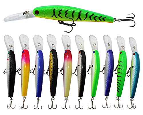 10pcs Fishing Lures Hard Bait Minnow Deep Diving Swimbait Walleye Lures Topwater Lures Bait for Bass Trout Pike Freshwater Saltwater Lures Kit