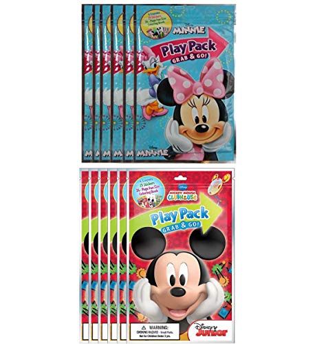 Mozlly Value Pack - Bendon Disney Minnie and Mickey Mouse Playback Grab and Go Fun Size Coloring Books - Each Kit Includes 4 Crayons 1 Sticker Sheet and Coloring Book - Party Supplies Pack (12pc Set)