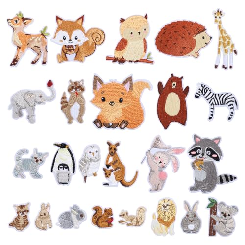 beinkmake 24Pcs Animals Embroidered Patches Woodland Animals Iron on Patches Cute Sew on Appliques Zoo Rabbit Squirrel Fox Lion for Clothes Shoes Backpacks Caps Hair Clips