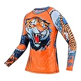 ROAR-INT MMA Rash Guard & BJJ Shorts Set Kids Fight Training Grappling Wear Jiu Jitsu Gi Trunks Outfit Set (Standard, X-Small, Tiger-Dragon-2Pcs-Set)