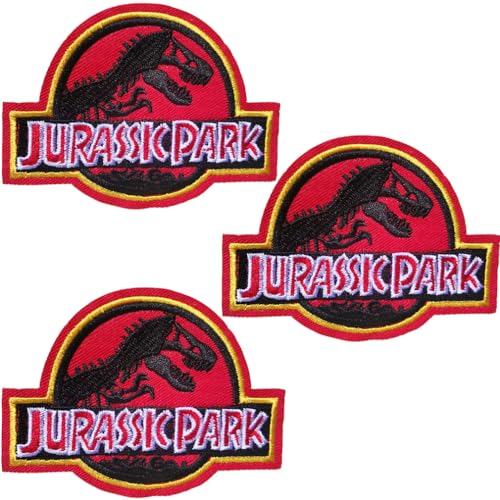 Yerchic Jurassic Patch Iron On Sew On Parks Embroidered Patches for Jacket Shirts Jeans Backpack Sewing Decorating DIY Craft 3.75 * 2.75IN(3 pcs)