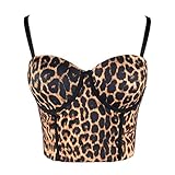 ELLACCI Women's Leopard Print Bustier Crop Tops Sexy Sleeveless Brown Women Corset Top Large