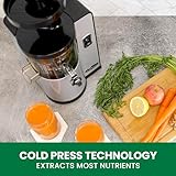 Omega VSJ843QS Vertical Masticating 43 RPM Compact Cold Press Juicer Machine with Automatic Pulp Ejection, 150-Watt, Silver