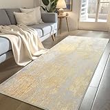 Runner Rug for Kitchen Hallways Runner Rug Non Slip 2'6''x8' Washable Long Runner Rugs with Rubber Backing Soft Abstract Carpet Runner for Entryway, Kitchen, Bedroom, Bathroom (Beige and Gold)