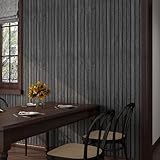 FunStick 24"x200" Black Wood Slats Peel and Stick Wallpaper Removable Wood Contact Paper Peel and Stick 3D Wood Slat Wall Panel Wall Paper Decor Self Adhesive Wood Wallpaper for Bathroom Cabinets Desk