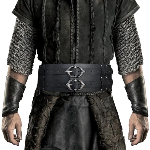 HiiFeuer Viking Wide Belt, Medieval Faux Leather Armor Belt, Knight Corset Belt, LARP Halloween Costume, Black (black B)