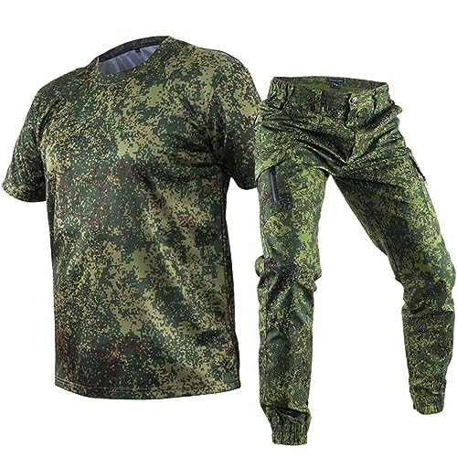 Summer Military Uniform Russian Camo Tactical Short T Shirt & Pants Men's Set Outdoor Working Clothing RU Short Set M