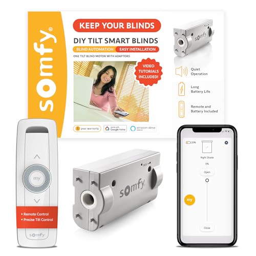 Somfy Clever Tilt Blind Motor Kit - Fits Your Existing 2" Horizontal Blinds - Smart Blinds for Security, Glare, & Natural Light - Automatic Blinds Opener - Includes Remote, Motor, and Charger