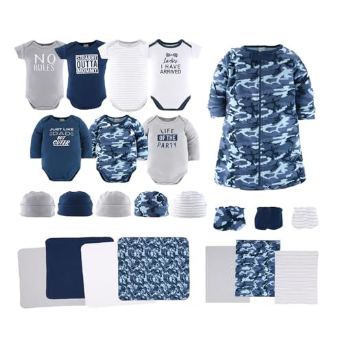 The Peanutshell Baby Layette Gift Set for Baby Boys - 23 Piece New Born Baby Boy Gift Set, Baby Clothes & Newborn Essentials Must Haves - Newborn Baby Boy Clothes 0-3 Months - Blue Camo