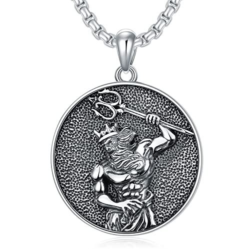 Poseidon Necklace Sterling Silver Greek Trident Pendant God of the Sea Poseidon Jewelry Greek Mythology Amulet Medallion Gift for Men