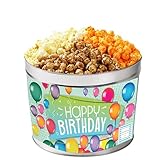Gourmet Popcorn Tin 3 Flavor - Butter Popcorn, Caramel Popcorn & Orange Cheddar Cheese Popcorn, 30.5 Oz. Popcorn Gifts, The Hampton Popcorn & Candy Company (Happy Birthday Balloons Tin, 2 Gallon)