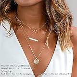 Turandoss Dainty Interlocking Circles Necklace Bar Hammered Disc 14K Gold Simple Necklace Women Jewelry Layered, Gold Choker Necklaces for Women