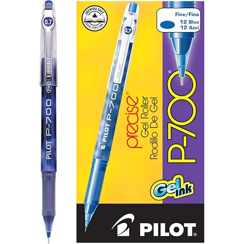 Pilot, Precise P-700 Gel Ink Rolling Ball Stick Pens, Fine Point 0.7 mm, Blue, Pack of 12