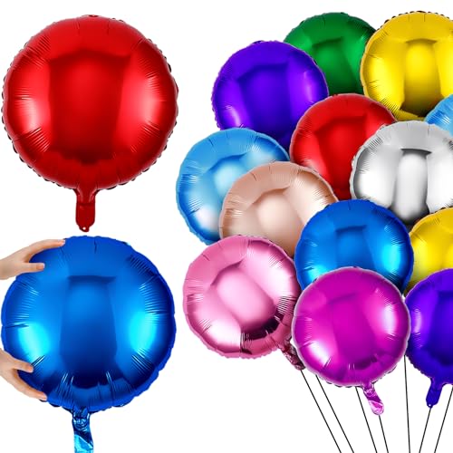 Deekin 100 Pcs 18 Inch Round Foil Balloons Aluminum Foil Helium Balloons Bulk for New Year Party Birthday Baby Shower Graduation Wedding Decor(Mixed Colors)