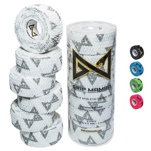 GRIP MAMBA Elastic Athletic Finger Tape, 1”Wide w/Premium Adhesive, Protects Hand Thumb Fingers Enhances Grip, Sleeve Blister Wrap for Sports, Golf, Tennis, Basketball, Pickleball (White, 3 Rolls)