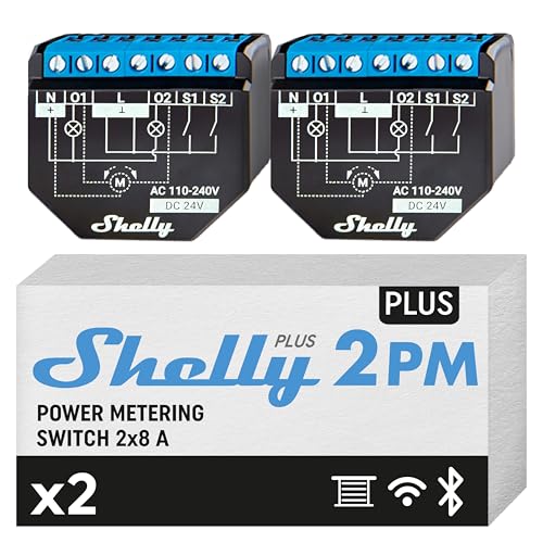 Shelly Plus 2PM UL | WiFi 2 Channels Smart Relay Switch with Power Metering | Home Automation | Alexa & Google Home Compatibility | iOS Android App | Roller Shutters Remote Control (2 Pack)