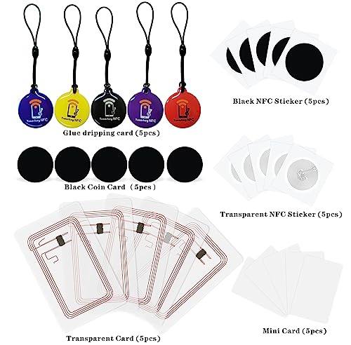 Timeskey NFC Tags Ntag215 Stickers iPhone Compatible - Clear NFC Blank Cards (30pcs)