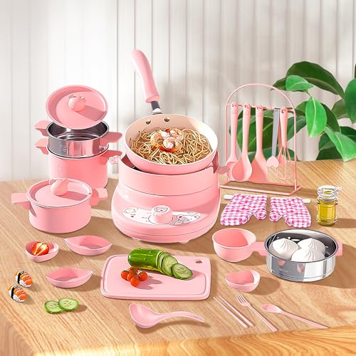 Cicicooie Kid Cooking Sets Real Junior Easy Montessori Mini Kitchen Safe Tools, Real Food Making for Children 8-12 Girls Beginner Cooking Educational Toys（Pink）