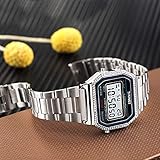 MASTOP Women's Classic Simple Petite Electronic Quartz Watch Stainless Steel Square Slim Led Watch Digital Watch (Silver)