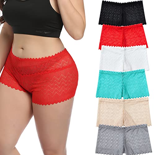 Wemoven Women's Underwear Regular & Plus Size Panties Sexy Lace Boyshort Hipster Cheeky Panty (6 Pack-A, 3XL)