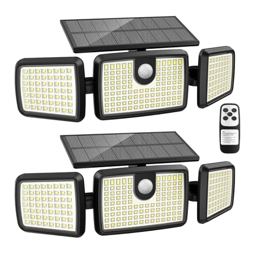 Solar Lights Outdoor, Quick Charge Solar Motion Deck Lights Outdoor for Deck with 232LEDs High Brightness, Larger Built-in Tempered Glass Solar Panel, Sensitive PIR Motion Inductor (Remote,2 Pack)