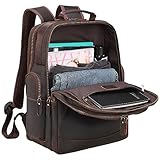 TIDING Full Grain Leather 17.3 Inch Laptop Backpack for Men Large Capacity Travel Weekender Camping Daypack Rucksack