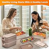 Rezicom Stainless Steel Lunch Box for Kids and Adult, Two Layer 2 L Capacity Leak-Proof Bento Box for Kids, Lunch Containers for Women School Office with Stainless Steel Soup Bowl Spoon and Fork