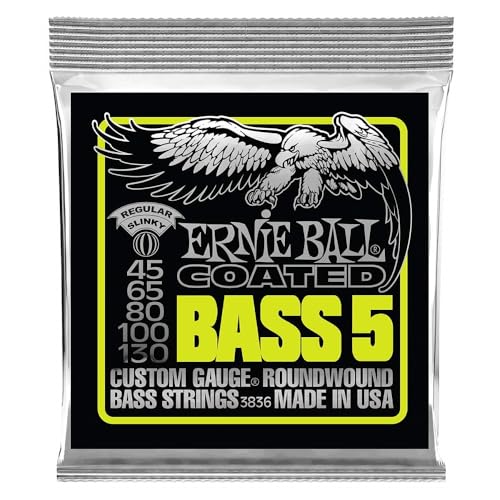 Ernie Ball 5-String Regular Slinky Coated Bass Guitar Strings, 45-130 Gauge (P03836)