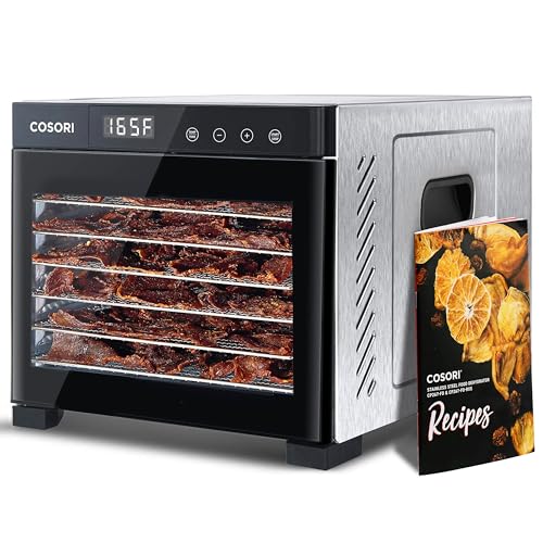 COSORI Food Dehydrator for Jerky, Large Drying Space with 6.48ft², 600W Dehydrator Machine, 6 Stainless Steel Trays, 48H Timer, 165°F Temperature Control, Yogurt Maker, for Herbs, Meat, Fruit