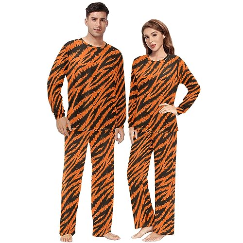 JHKKU Men's & Women's Tiger Print Stripes Pajama Sets Soft Comfy 2 Piece Family Matching Long Sleeve Sleepwear Lounge Pj Set, XX-Large