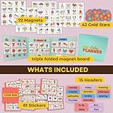 Look Lola Magnetic Daily Visual Schedule for Kids at Home - Create Your Own Routine Chart for Kids & Toddlers (Morning and Bedtime) - Kids Chore Chart - Autism ADHD (72 Magnets + Board)