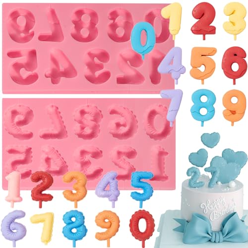 IKOJING 2pcs Large Luxury Silicone Number Molds 0-9, Chocolate Number Baking Molds, Cute Number Fondant Molds for Cake Decorating Biscuits Candy Flower Paste Clay Resin Pendant