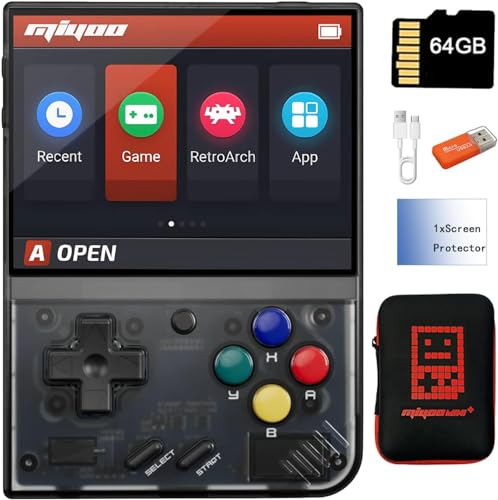 Miyoo Mini Plus Handheld Game Console with Dedicated Storage Case 3.5 Inch Portable Retro Video Games Consoles Built-in 64G TF Card 10,000+ Classic Games Support HDMI and TV Output