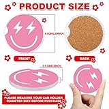 Zubebe 6 Pcs Car Coasters Pink Car Cup Holder Preppy Accessories for Women Absorbent Cup Coaster with Finger Notch Cute Smile Drink Mat Gifts for Girl Students(Ceramic and Cork,Cute)