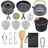 Camping Cookware Set Picnic Cooking Pots Set Outdoor Hiking BBQ Tableware with Pan Kettle Stove Set Camping Tourism Supplies Kit (Color : B)