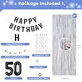 50th Birthday Decorations for Men Women- Black Silver Happy 50th Birthday Party Decor With Banner Backdrop,Number 50 Foil Balloon -Black White Balloons Garland Arch Kit for 50 Years Old Anniversary