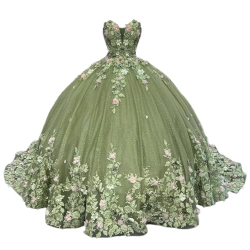 Zhangyo Sage Quinceanera Dresses Ball Gown Puffy Strapless Sweet 16 Dresses for Teens Sweetheart Lace Appliques Birthday Party Gowns for Girls 14