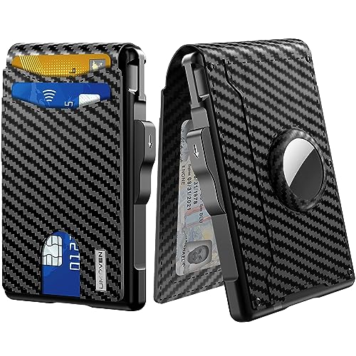 umoven AirTag Wallet for Men - with Pop Up Aluminum Case Money Clip Slim Leather Slots Credit Card Holder RFID Blocking Bifold Minimalist Wallet (No Airtag Included)