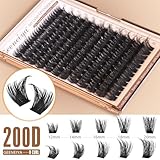 Geeneiya 200D Fluffy Lash Clusters Kit Thick Lash Extension Kit 10-20mm Wispy Cluster Eyelash Extensions Individual Eyelashes Kit with Waterproof Lash Bond and Seal DIY Lashes Applicator for Beginners