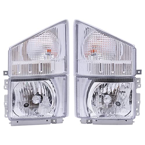 EnSyuSuMa Headlight for 2008-2020 ISUZU NPR NPR-HD NQR NRR, Left Driver and Right Passenger Side Headlights Replacement with Corner Lamp OEM 8975851702, 8975851712 (A Pair)