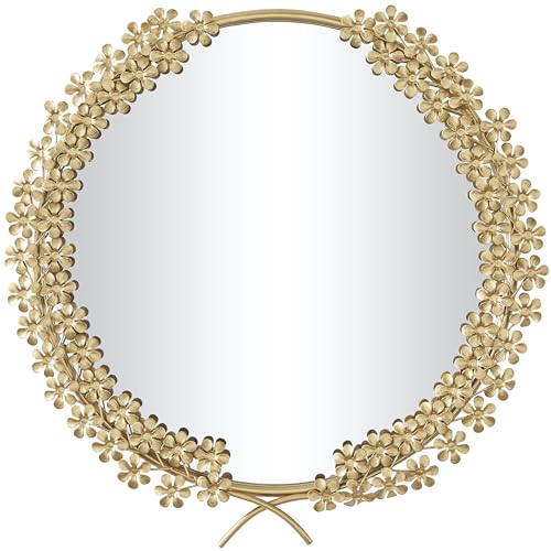 CosmoLiving by Cosmopolitan Metal Floral Room Wall Mirror 3D Entryway Mirror, Wall Mounted Mirror 22" x 2" x 22", Gold