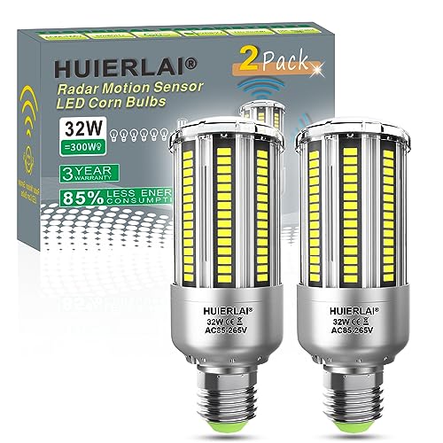 Radar Motion Sensor LED light bulbs, 32W Daylight White 6000K 4000LM (300W Equivalent) Auto Motion Detector Activated Dusk to Dawn Light for Stairway, Hallway, Porch, Garage, Driveway, Patio, 2 Pack