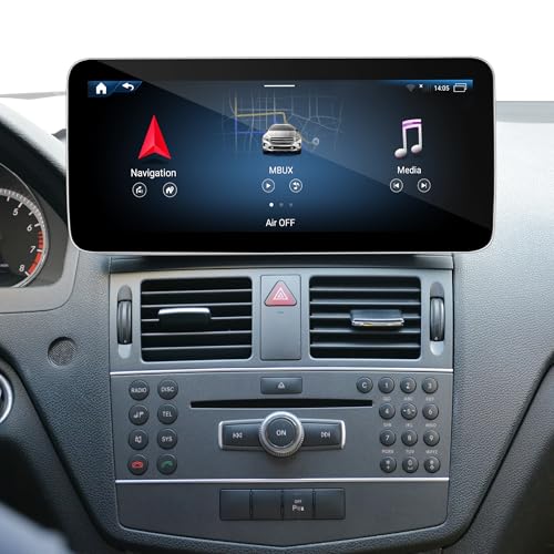 W204 NTG4.0 CarPlay for Mercedes Benz 10.25 Touch Screen Wireless Android Auto Screen Mirroring Full Screen Android 13 Apps Navigation Netflix Spotify Facebook YouTube Instagram Reverse Camera (64GB)