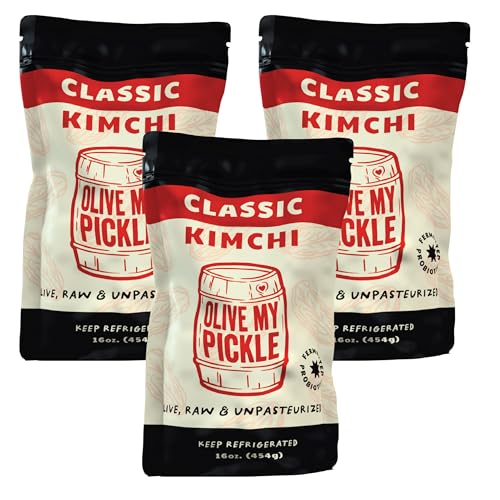 Olive My Pickle Organic Kimchi Fermented - 48 oz | 3 Pack of Classic Probiotic Napa Cabbage Kimchi | Fresh Korean Kimchi with Natural Probiotics for Gut Health - Perfect for Ramen & Spicy Noodles