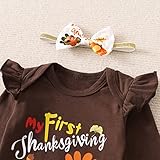 Shalofer Baby Girl Thanksgiving Outfit My First Thanksgiving Bodysuit Infant Turkey Flared Pants Clothes Set(Brown, 3-6 Months)