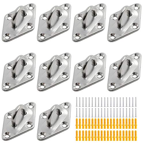 Hxchen 10Pcs M5 Heavy Duty Pad Eye Plate Staple Ring Hook Loop U-Shaped Sail Shade Hardware, 304 Stainless Steel Wall Ceiling Hammock Hooks Hange (Diamond)